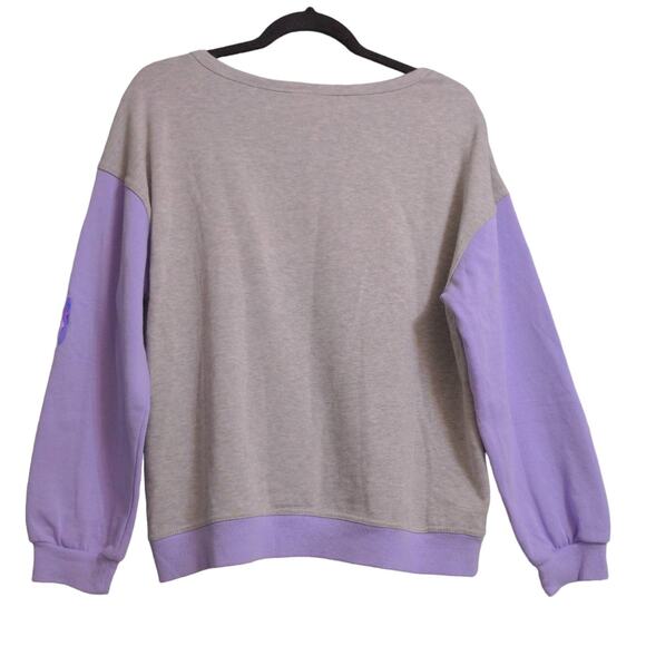 Disney Womens Crewneck Sweatshirt Purple Gray Pullover Color Block Long Sleeve M - Picture 4 of 10